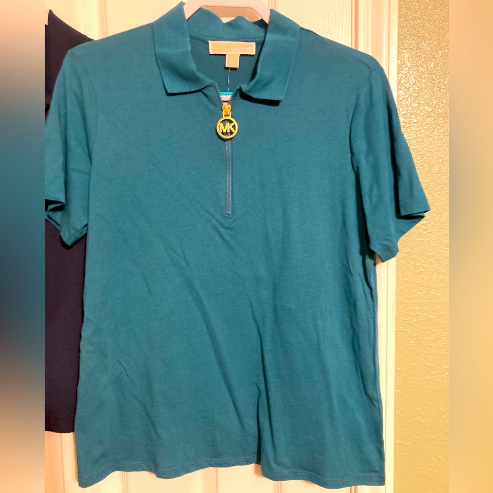 Michael Kors pullover zipper top in Teal green short sleeve nwt